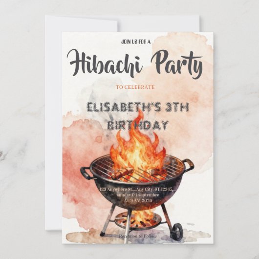 Japanese Hibachi Dinner Party Birthday Invitation 招待状 (正面)