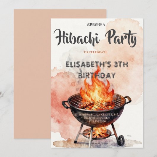 Japanese Hibachi Dinner Party Birthday Invitation 招待状 (正面/裏面)