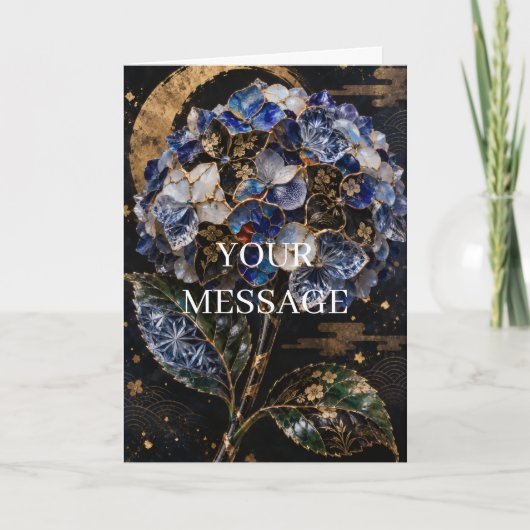 Japanese Hydrangea Gold Art Personalized Card カード (正面)