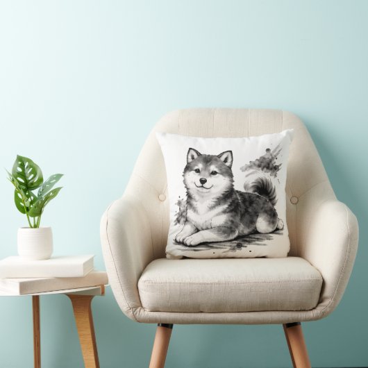 【Japanese Ink Puppy Throw Pillow】 クッション (椅子)