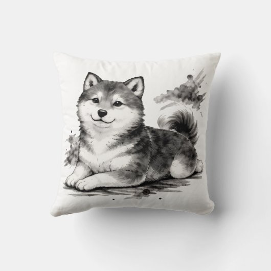 【Japanese Ink Puppy Throw Pillow】 クッション (裏面)
