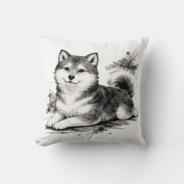 【Japanese Ink Puppy Throw Pillow】 クッション