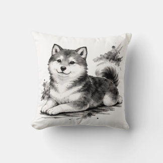 【Japanese Ink Puppy Throw Pillow】 クッション