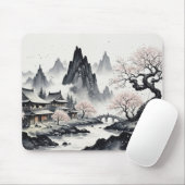 Japanese Ink Wash Landscape Mouse Pad - Zen Sakura マウスパッド (マウス)
