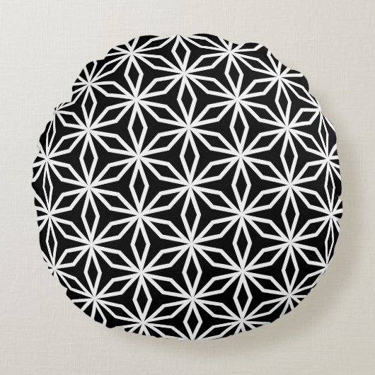 Japanese-Inspired Geometric Black and White  ラウンドクッション (正面)