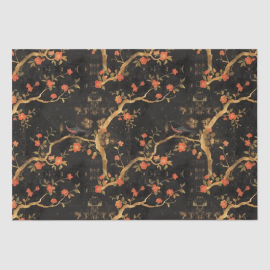 Japanese-inspired Golden Branches & Flowers 薄葉紙 (正面)