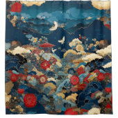 Japanese Inspired Luxury Bathroom Floral Art シャワーカーテン (正面)