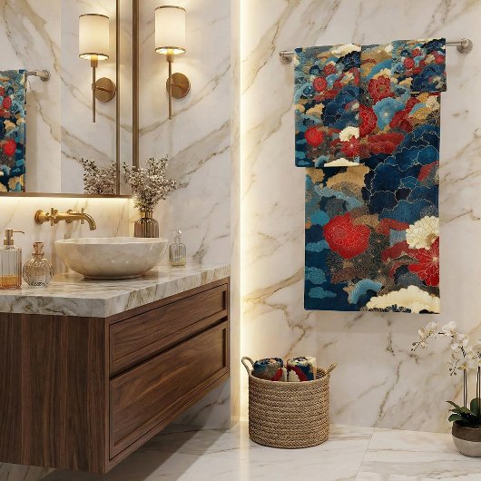 Japanese Inspired Luxury Floral Art バスタオルセット
