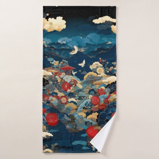 Japanese Inspired Luxury Floral Art バスタオル (バスタオル)