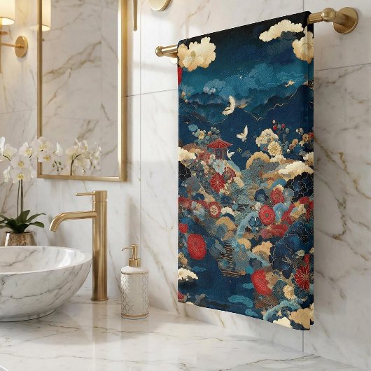 Japanese Inspired Luxury Floral Art Bath ハンドタオル