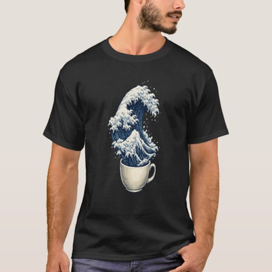 Japanese Inspired Ocean Wave Coffee Cup Art  Tシャツ (正面)