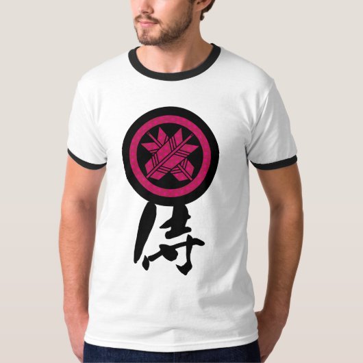 Japanese kanji "侍" (samurai) and family crests tシャツ (正面)