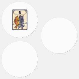 Japanese Karuta Cat with Tai Fish ラベル