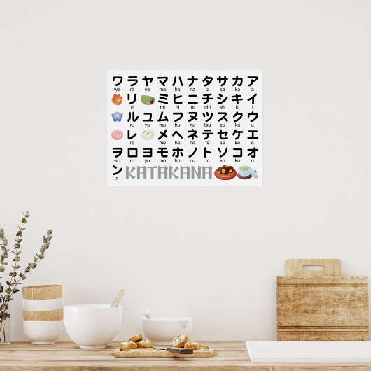 Japanese Katakana Table (Wagashi) ポスター (キッチン)