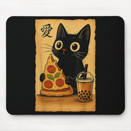 Japanese Kawaii Anime Cat Pizza A Tea Cat Eating P マウスパッド (正面)