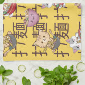 Japanese Kawaii Anime Cat Ramen Noodles キッチンタオル (折り畳み)