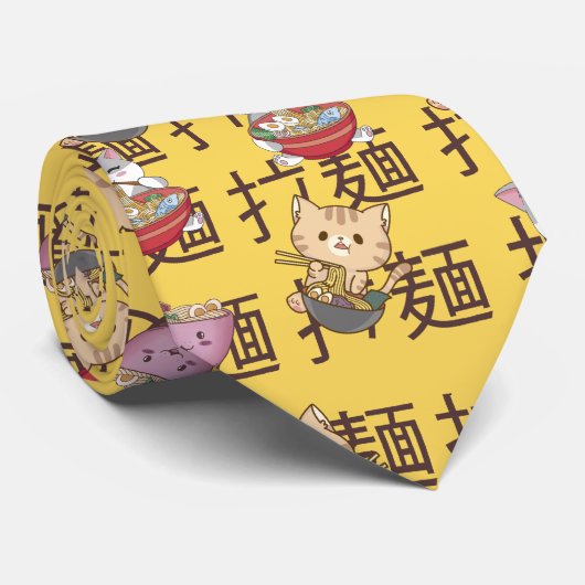 Japanese Kawaii Anime Cat Ramen Noodles ネクタイ (ロール)