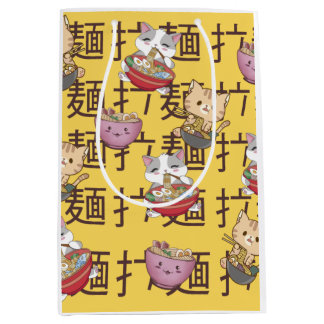 Japanese Kawaii Anime Cat Ramen Noodles ミディアムペーパーバッグ