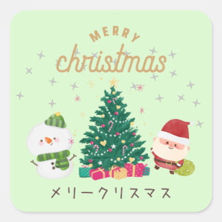 Japanese kawaii sticker 【Santa GREEN】christmas スクエアシール