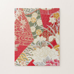 Japanese KIMONO Textile, Floral Pattern ジグソーパズル