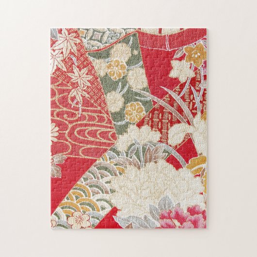 Japanese KIMONO Textile, Floral Pattern ジグソーパズル (縦)