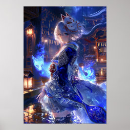 Japanese Kitsune Guardian of the Sacred Blue ポスター