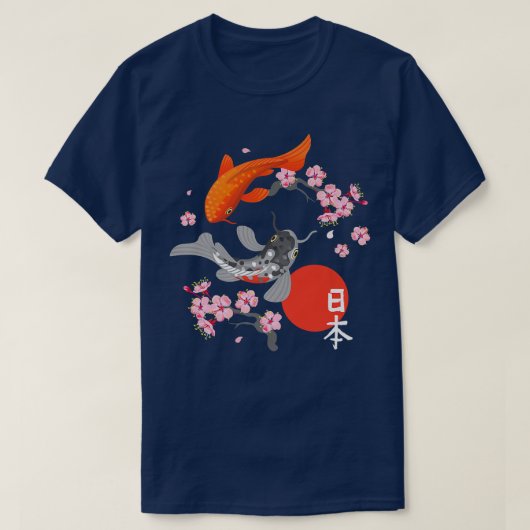 Japanese Koi Carp Fish Nishikigoi Fish Sakura Cher Tシャツ (デザイン正面)