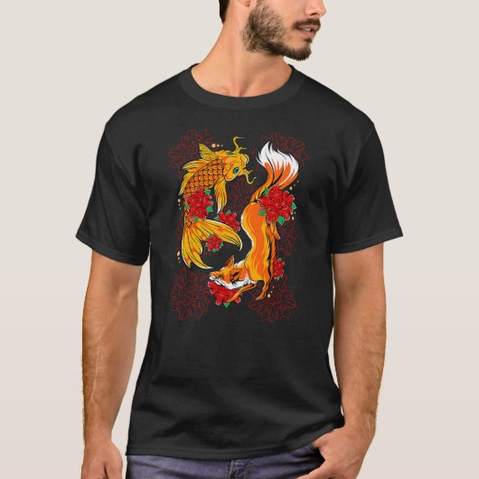 Japanese Koi Carp Nishikigoi Fish Fox Cherry Bloss Tシャツ (正面)