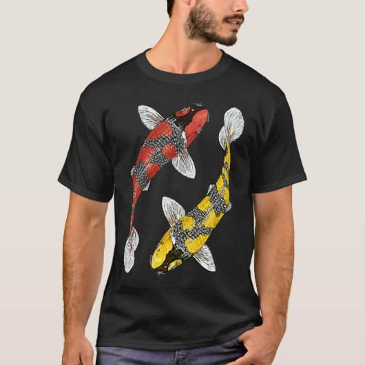 Japanese Koi Carp Yin Yang Black Red and Yellow F Tシャツ (正面)