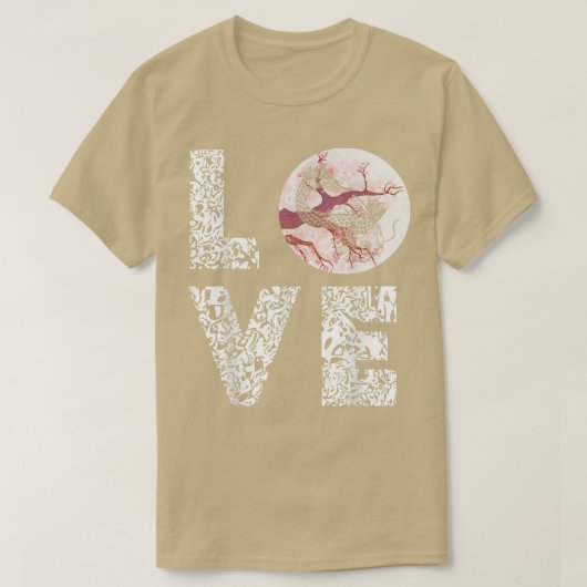 Japanese Koi Carp Yin Yang Leopard Love Sakura Tre Tシャツ (デザイン正面)