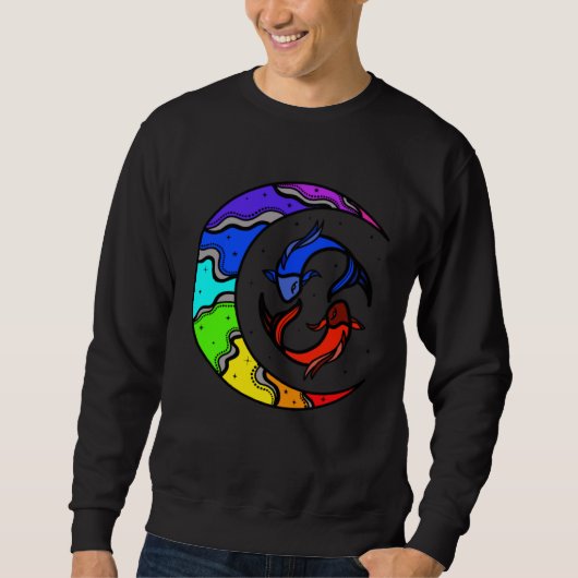 Japanese Koi Fish and Crescent Moon With Rainbow C スウェットシャツ (正面)