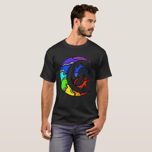 Japanese Koi Fish and Crescent Moon With Rainbow C Tシャツ (正面フル)