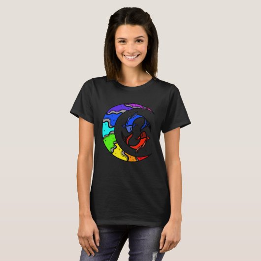Japanese Koi Fish and Crescent Moon With Rainbow C Tシャツ (正面フル)