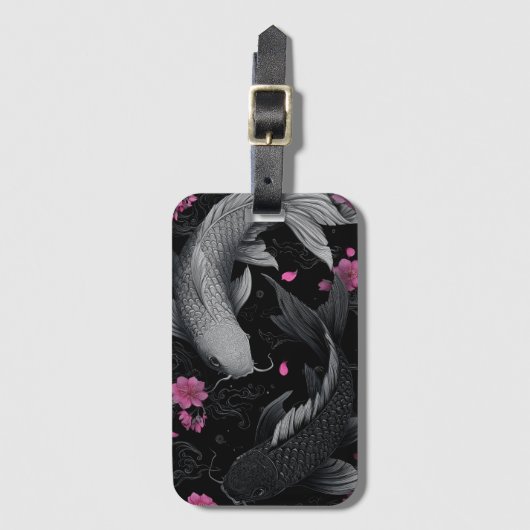 Japanese Koi Fish Dark Mode ラゲッジタグ (正面縦)