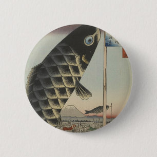 Japanese Koi Fish Festival Flag Antique 缶バッジ