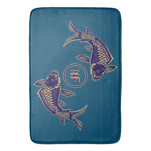 Japanese Koi Fish Monogram バスマット (正面縦)
