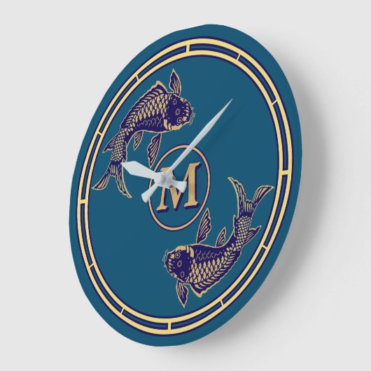 Japanese Koi Fish Monogram ラージ壁時計 (傾斜)