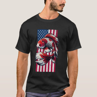 Japanese Koi Fish USA American Flag Men Women Kids Tシャツ
