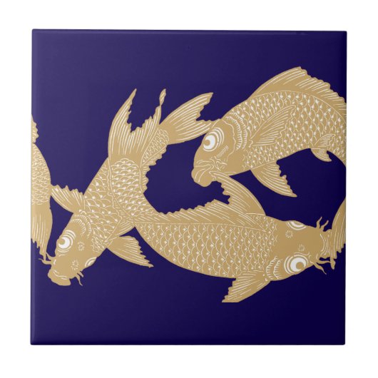 Japanese Koi Goldfish Frieze Pattern タイル (正面)