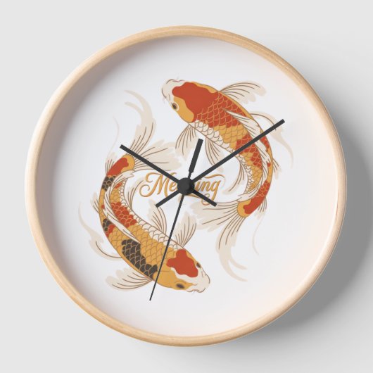 Japanese Koi Symbol of Meaning Zen Inspired Design 壁時計 (正面)