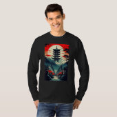 Japanese Landscape Mountains Valley Tower Sunset Tシャツ (正面フル)