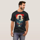 Japanese Landscape Mountains Valley Tower Sunset Tシャツ (正面フル)