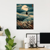 Japanese Landscape Print Moonlit Hills, Torii Gate ポスター (ホームオフィス)