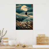 Japanese Landscape Print Moonlit Hills, Torii Gate ポスター (キッチン)