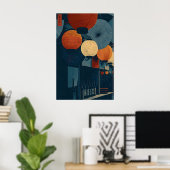 Japanese Lantern Wall Art - Graphic Night Market ポスター (ホームオフィス)