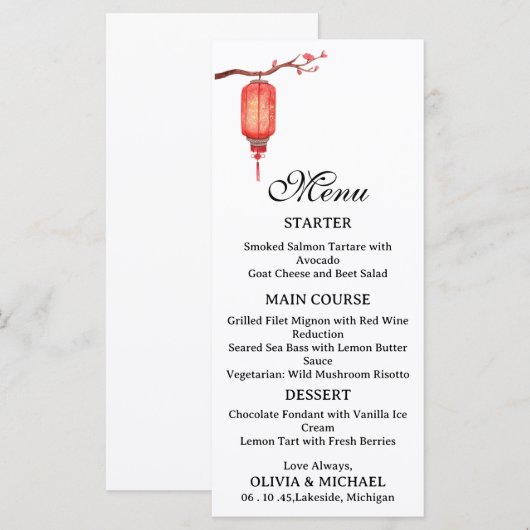 Japanese lantern wedding menu メニュー (正面/裏面)