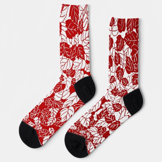 Japanese Leaf Print, Dark Red and White ソックス (左)