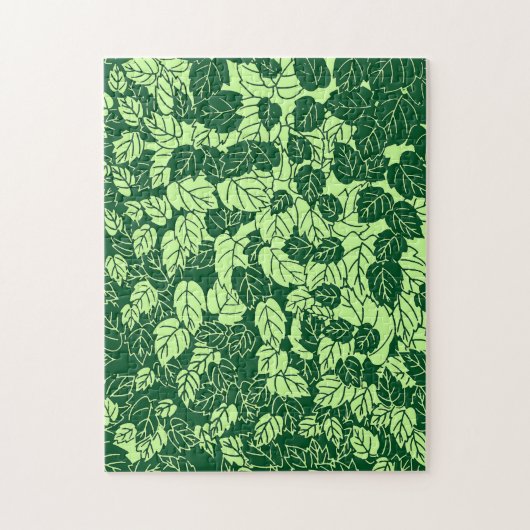 Japanese Leaf Print, Emerald and Lime Green ジグソーパズル (縦)