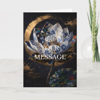 Japanese Lotus Kintsugi Gold Art Personalized Card カード