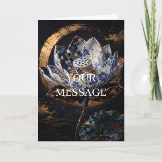 Japanese Lotus Kintsugi Gold Art Personalized Card カード (正面)